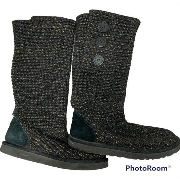 Ugg Cardy Classic Knit Sweater Boots Metallic Gold/Black - Picture 3 of 9